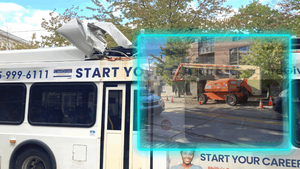 SEPTA bus and aerial bucket lift collide; “no major injuries”